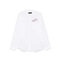 Camasi DSQUARED2 White Shirt With Classic Collar And Embroidered Logo On The Front In Linen Man