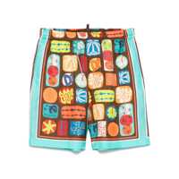 Pantaloni Multicolor Bermuda With Elastic Waist And All-Over Graphic Print In Silk Man Barbati
