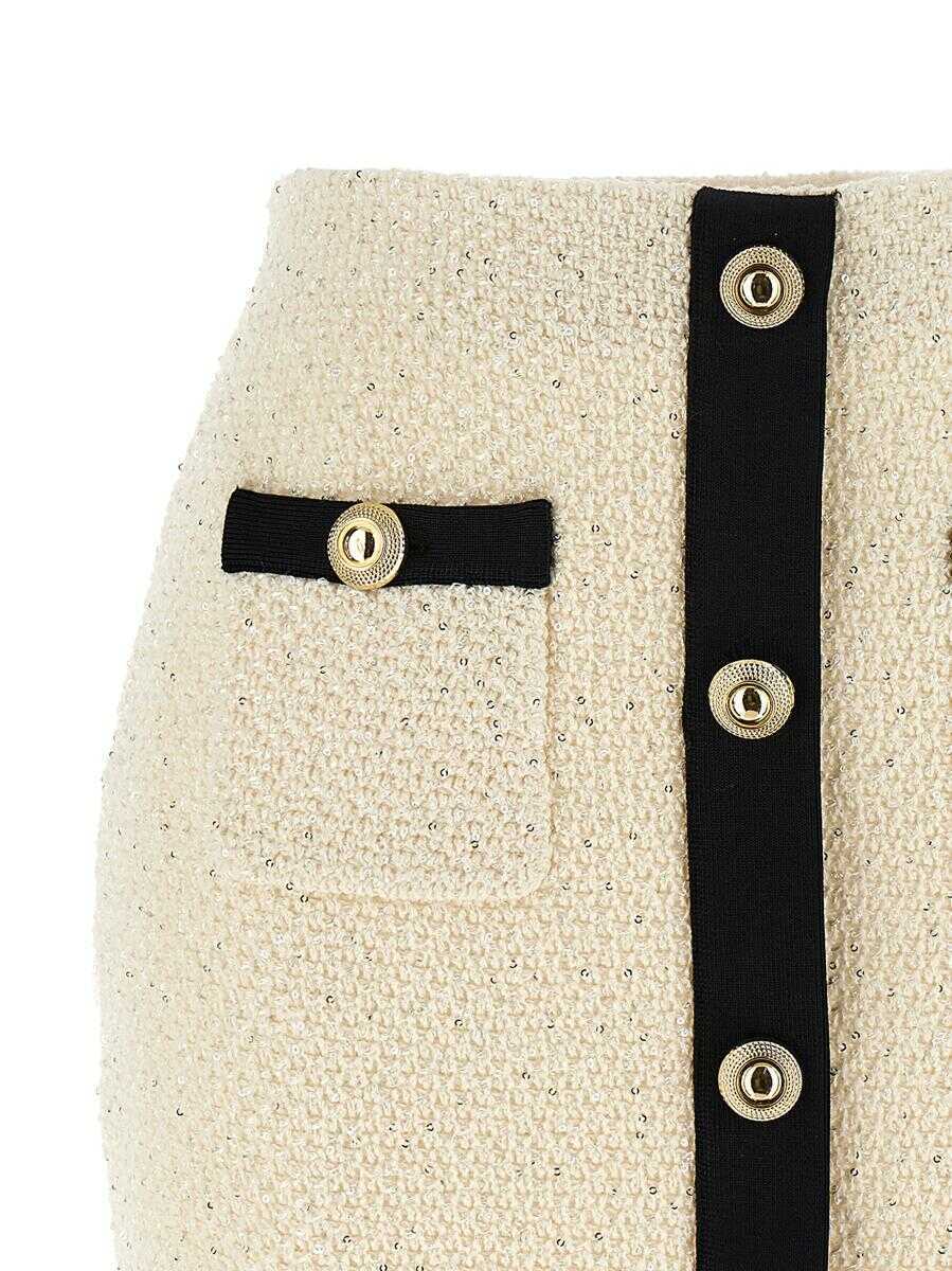 Fuste Self-Portrait Self-Portrait Cream Sequin Knit Mini Skirt Multicolor Femei (BM 18023772) 3