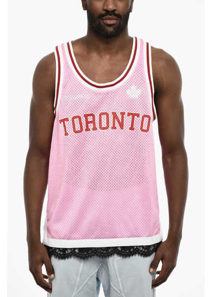 Tricouri DSQUARED2 Perforated Tank Top With Contrast Bands Pink Barbati (BM 18024634) 1