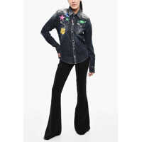 Imbracaminte Dama pagina 393 - Camasi de blugi DSQUARED2 Vintage Effect Denim Jacket With Metallic Leather Details Blue Femei (BM 18024640) - B-mall.ro
