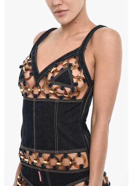 Rochii scurte DSQUARED2 Denim Mini Dress With Cut Out Details Blue Femei (BM 18024679) 3