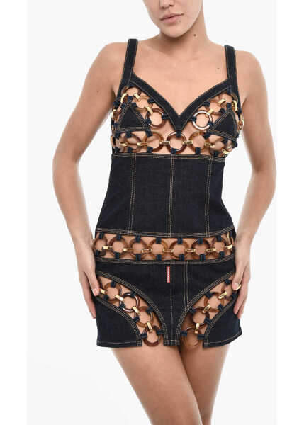 Rochii scurte DSQUARED2 Denim Mini Dress With Cut Out Details Blue Femei (BM 18024679) 4