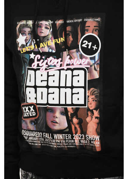 Bluze de trening DSQUARED2 Cotton Hoodie With Maxi Print Black Barbati (BM 18024697) 3