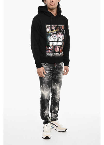 Bluze de trening DSQUARED2 Cotton Hoodie With Maxi Print Black Barbati (BM 18024697) 4