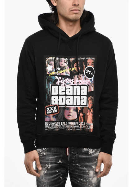 Bluze de trening DSQUARED2 Cotton Hoodie With Maxi Print Black Barbati (BM 18024697) 1