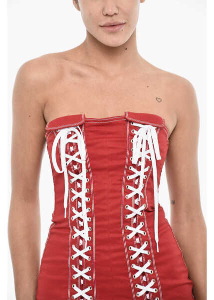 Rochii scurte DSQUARED2 Strapless Mini Dress With Frontal Laces Red Femei (BM 18024703) 3