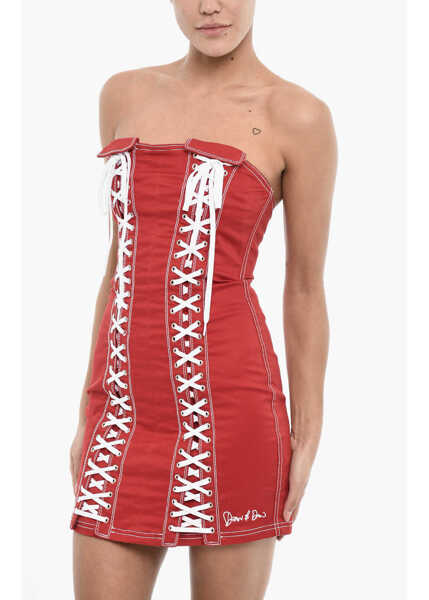 Rochii scurte DSQUARED2 Strapless Mini Dress With Frontal Laces Red Femei (BM 18024703) 4
