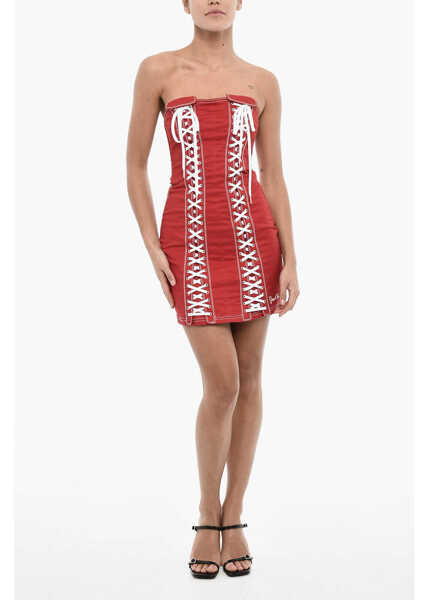 Rochii scurte DSQUARED2 Strapless Mini Dress With Frontal Laces Red Femei (BM 18024703) 1