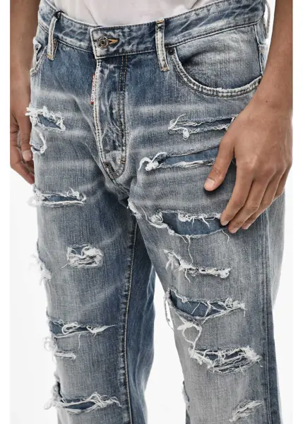 Blugi drepti DSQUARED2 Baggy Fit Regular Waist Distressed Jeans Blue Barbati (BM 18024718) 3