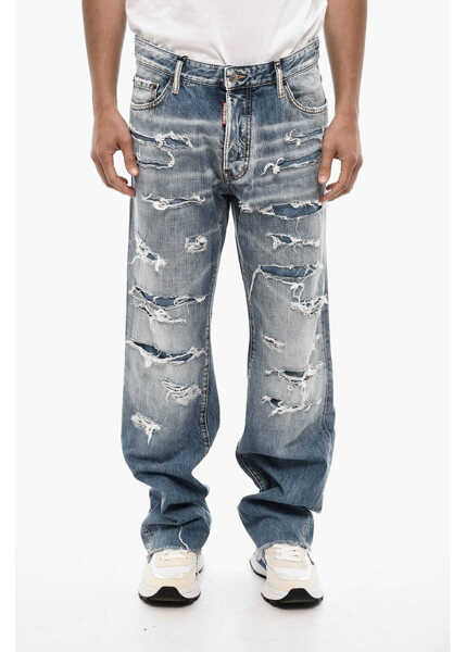 Blugi drepti DSQUARED2 Baggy Fit Regular Waist Distressed Jeans Blue Barbati (BM 18024718) 1
