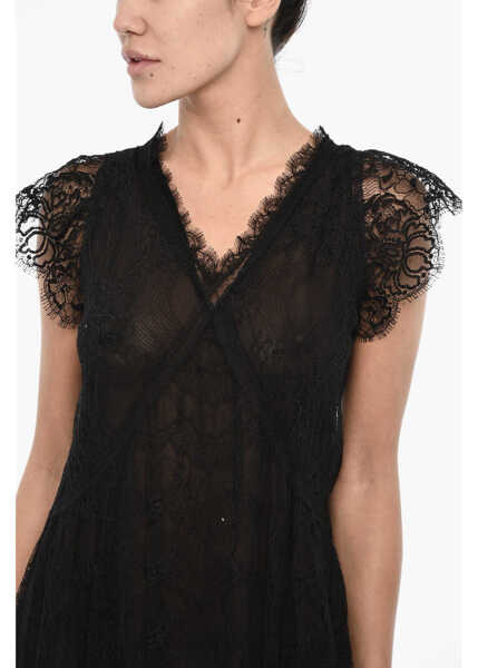 Rochii scurte DSQUARED2 Flared Lace Mini Dress With V-Neck Black Femei (BM 18024841) 3