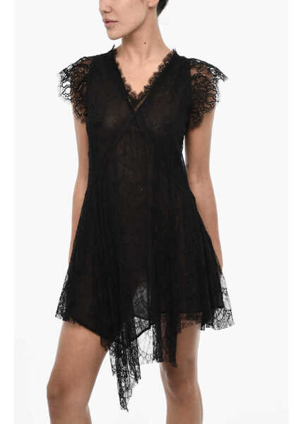 Rochii scurte DSQUARED2 Flared Lace Mini Dress With V-Neck Black Femei (BM 18024841) 4