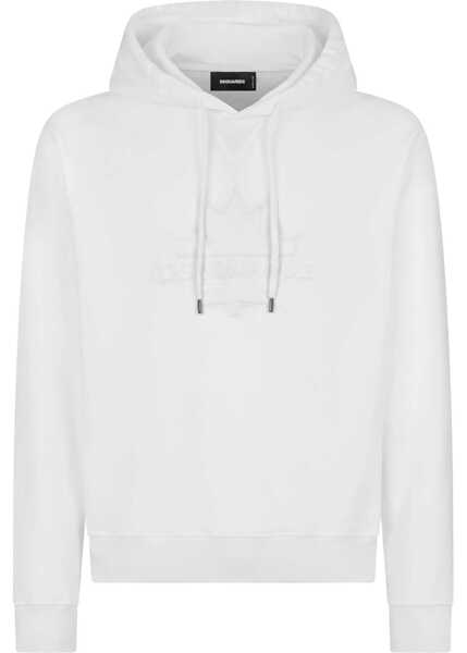 Bluze de trening DSQUARED2 Solid Color Hoodie With Embossed Logo White Barbati (BM 18024913) 1