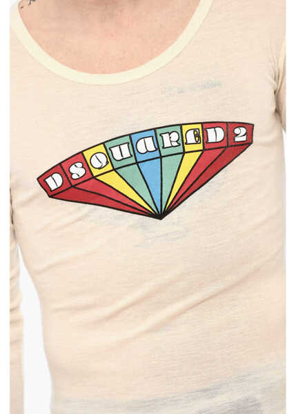 Tricouri DSQUARED2 Slim Fit Crew-Neck T-Shirt With Frontal Print Beige Barbati (BM 18025984) 3