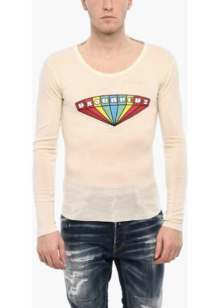 Tricouri DSQUARED2 Slim Fit Crew-Neck T-Shirt With Frontal Print Beige Barbati (BM 18025984) 1