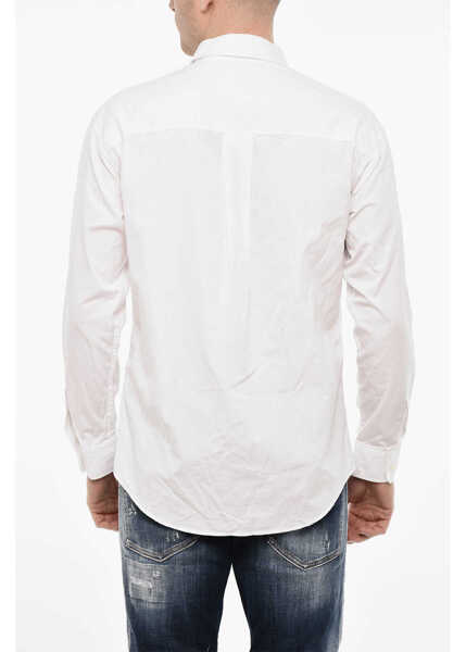 Camasi casual DSQUARED2 Cotton Poplin Shirt With Print Breast Pocket White Barbati (BM 18025987) 2