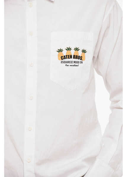 Camasi casual DSQUARED2 Cotton Poplin Shirt With Print Breast Pocket White Barbati (BM 18025987) 3