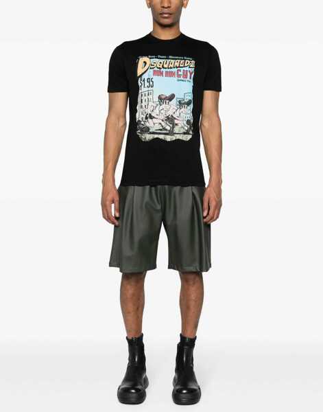 Tricouri DSQUARED2 Cotton Crew-Neck T-Shirt With Frontal Maxi Print Black Barbati (BM 18026032) 2