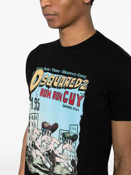 Tricouri DSQUARED2 Cotton Crew-Neck T-Shirt With Frontal Maxi Print Black Barbati (BM 18026032) 5