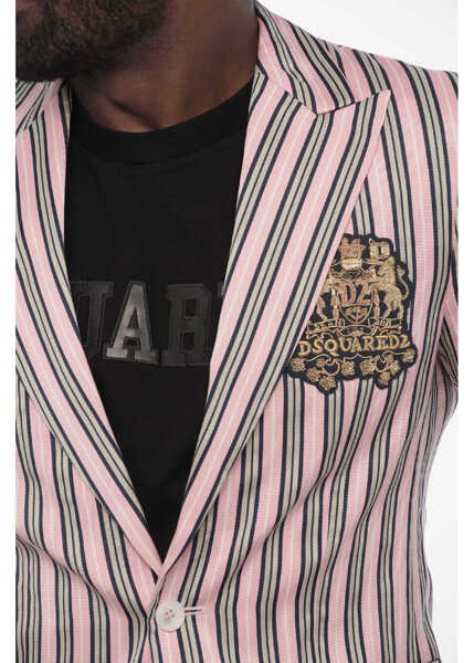 Sacouri DSQUARED2 Striped 2 Button Blazer With Flap Pockets Pink Barbati (BM 18026041) 3