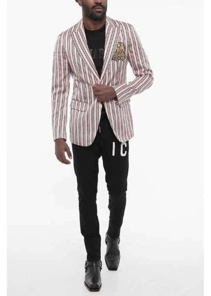 Sacouri DSQUARED2 Striped 2 Button Blazer With Flap Pockets Pink Barbati (BM 18026041) 4
