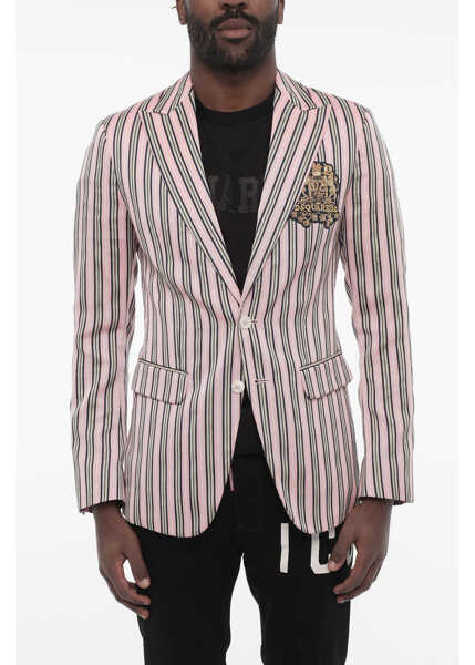 Sacouri DSQUARED2 Striped 2 Button Blazer With Flap Pockets Pink Barbati (BM 18026041) 1