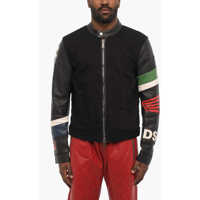 Jachete Denim Jacket With Faux Leather Sleeve Barbati