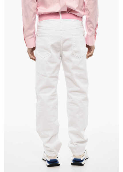 Blugi drepti DSQUARED2 Light Wash Distressed Jeans With Lace White Barbati (BM 18026068) 2