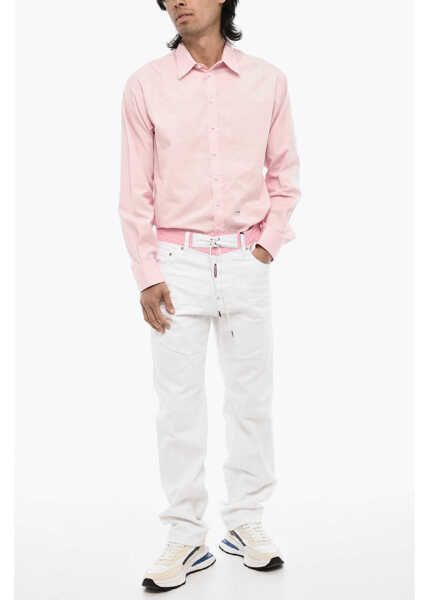 Blugi drepti DSQUARED2 Light Wash Distressed Jeans With Lace White Barbati (BM 18026068) 4