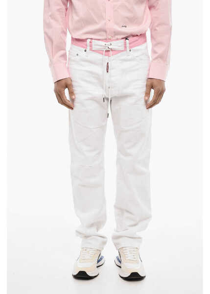 Blugi drepti DSQUARED2 Light Wash Distressed Jeans With Lace White Barbati (BM 18026068) 1