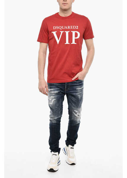 Tricouri DSQUARED2 Cotton Crew-Neck T-Shirt With Print Red Barbati (BM 18026584) 4