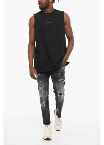 Tricouri DSQUARED2 Plain Crew-Neck T-Shirt With Embossed Logpo Black Barbati (BM 18026602) 4