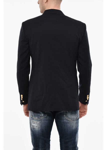 Sacouri DSQUARED2 Flap Pockets Double Breasted Blazer With Golden Effect Butto Blue Barbati (BM 18026626) 2