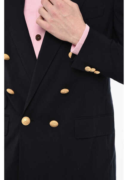 Sacouri DSQUARED2 Flap Pockets Double Breasted Blazer With Golden Effect Butto Blue Barbati (BM 18026626) 3