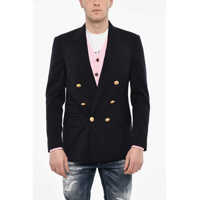 Sacouri Flap Pockets Double Breasted Blazer With Golden Effect Butto Barbati