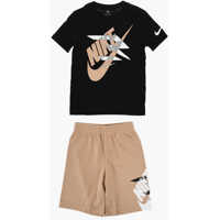 Tricouri 3 Brand Crew-Neck T-Shirt And Shorts Set With Printed Logo Baieti