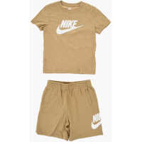 Tricouri Solid Color T-Shirt And Shorts Set With Printed Logo Baieti