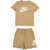 Nike Solid Color T-Shirt And Shorts Set With Printed Logo Beige