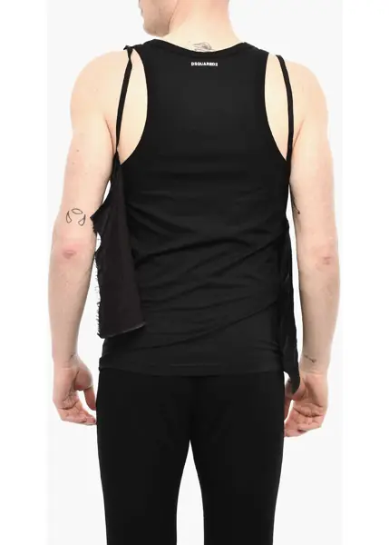 Lenjerie intima DSQUARED2 Silk Blend Underwear Tank Top With Lace Hem Black Barbati (BM 18026770) 2