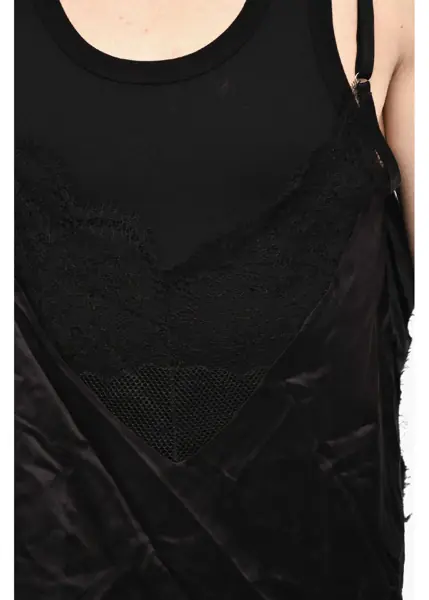 Lenjerie intima DSQUARED2 Silk Blend Underwear Tank Top With Lace Hem Black Barbati (BM 18026770) 3