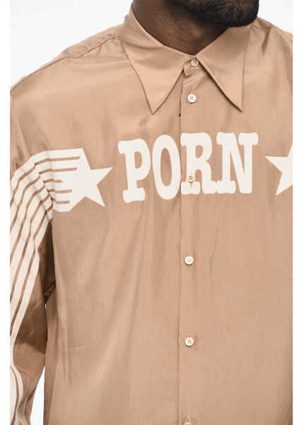 Camasi casual DSQUARED2 Satin Shirt With Contrast Print Beige Barbati (BM 18026776) 3