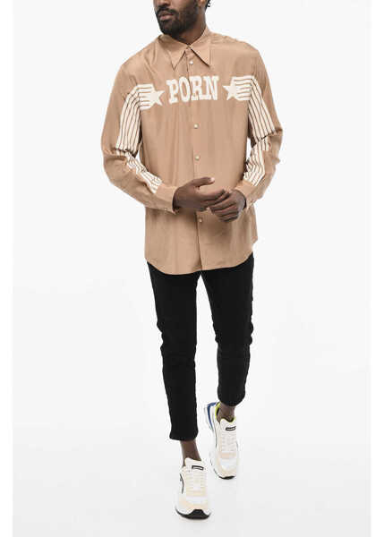 Camasi casual DSQUARED2 Satin Shirt With Contrast Print Beige Barbati (BM 18026776) 4