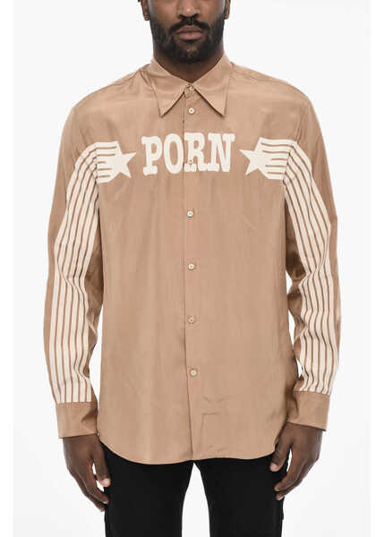 Camasi casual DSQUARED2 Satin Shirt With Contrast Print Beige Barbati (BM 18026776) 1