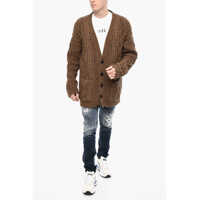 Cardigane DSQUARED2 pentru Barbati - Cardigane DSQUARED2 Oversized Fit Cable Knit Cardigan With 2 Patch Pockets Brown Barbati (BM 18026818) - B-mall.ro