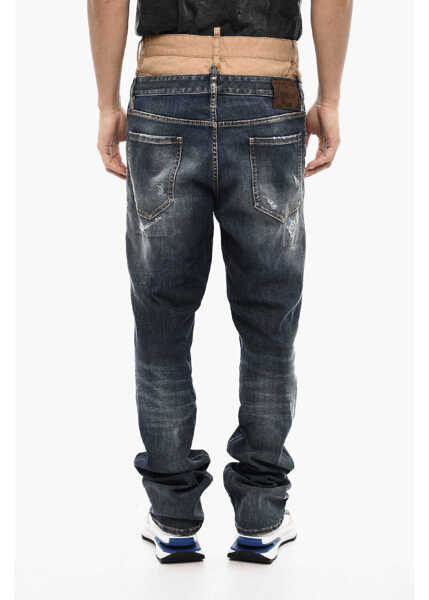 Blugi drepti DSQUARED2 Double Fabric Distressed Jeans Blue Barbati (BM 18027145) 2