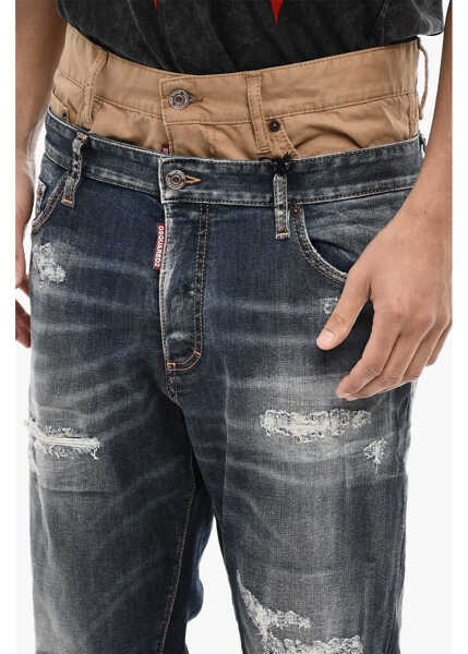 Blugi drepti DSQUARED2 Double Fabric Distressed Jeans Blue Barbati (BM 18027145) 3