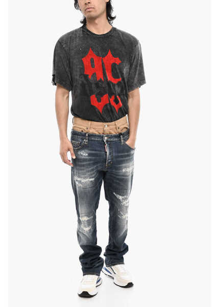 Blugi drepti DSQUARED2 Double Fabric Distressed Jeans Blue Barbati (BM 18027145) 4