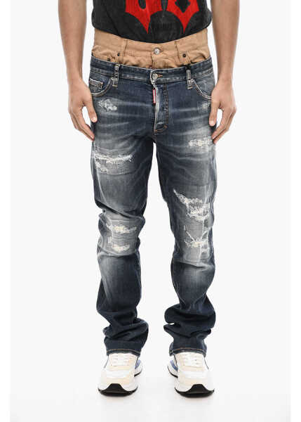 Blugi drepti DSQUARED2 Double Fabric Distressed Jeans Blue Barbati (BM 18027145) 1