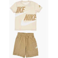 Tricouri Drawstrting Waist Cargo Shorts And Crew-Neck T-Shirt Set Baieti